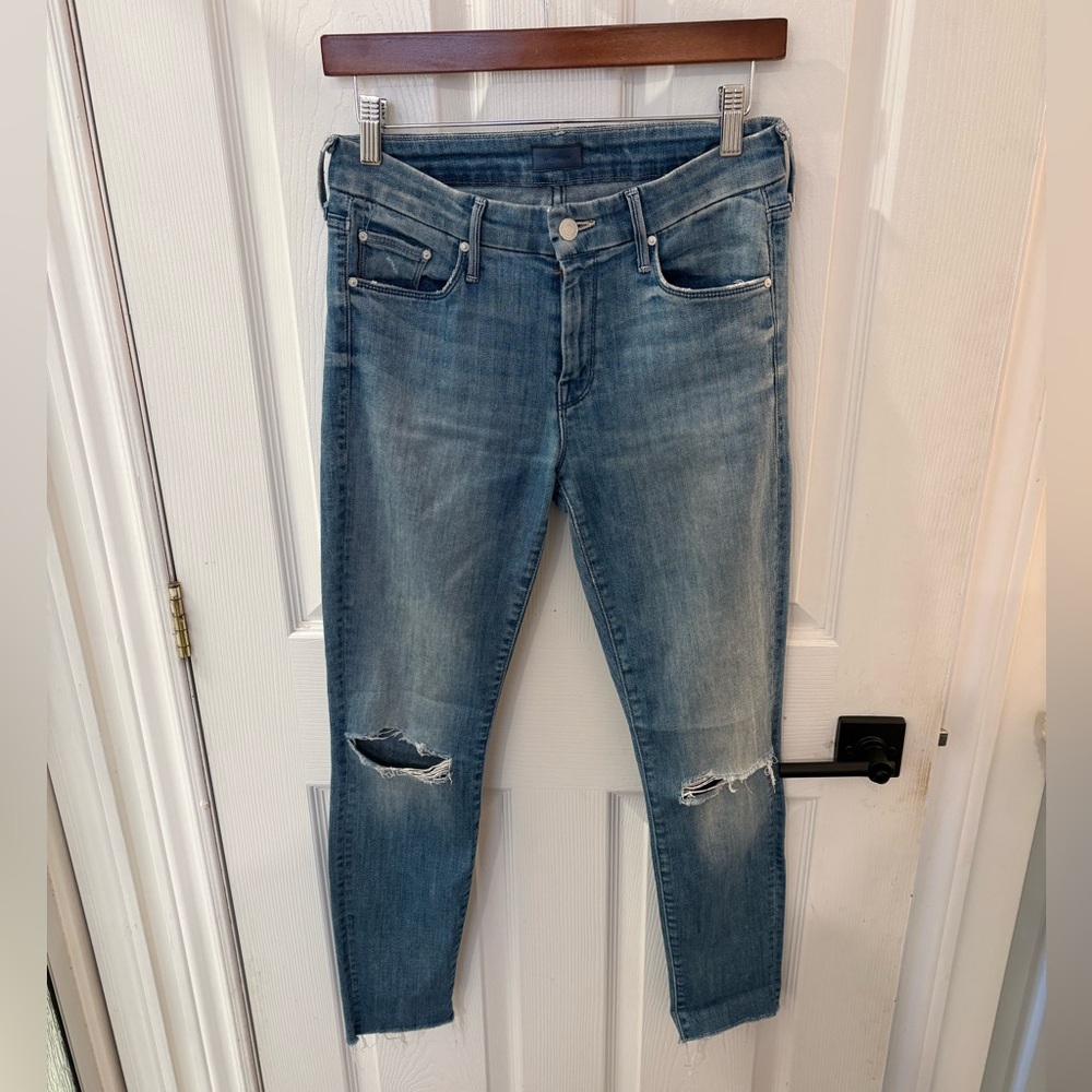 MOTHER Light Blue looker ankle fray jeans